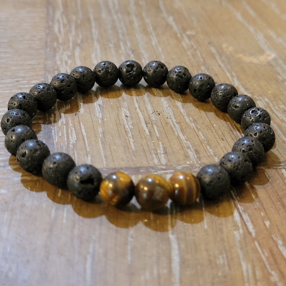 8mm Lava Stone Tigers Eye Mala Yoga Reiki Bead Bracelet 5